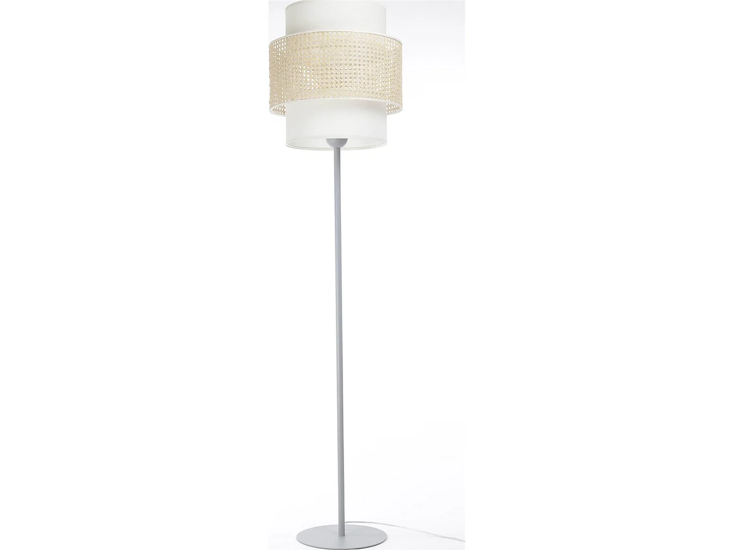 Lampadaire Extérieur en rotin, intérieur en tissu structuré blanc