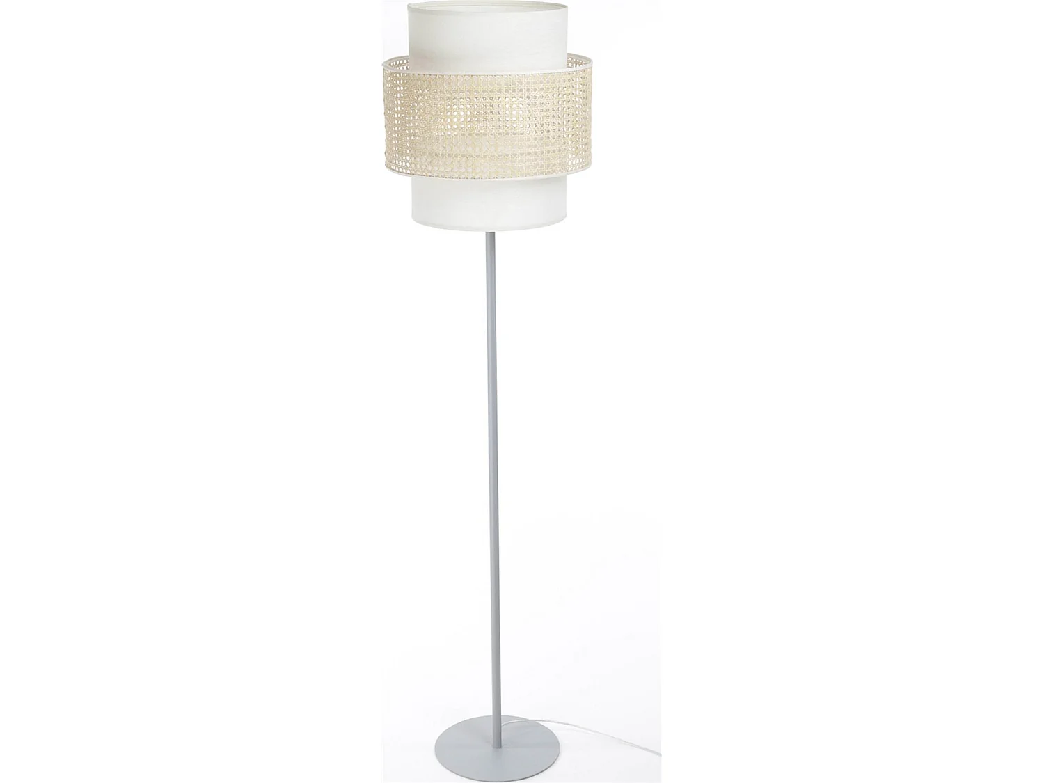 Lampadaire Extérieur en rotin, intérieur en tissu structuré blanc