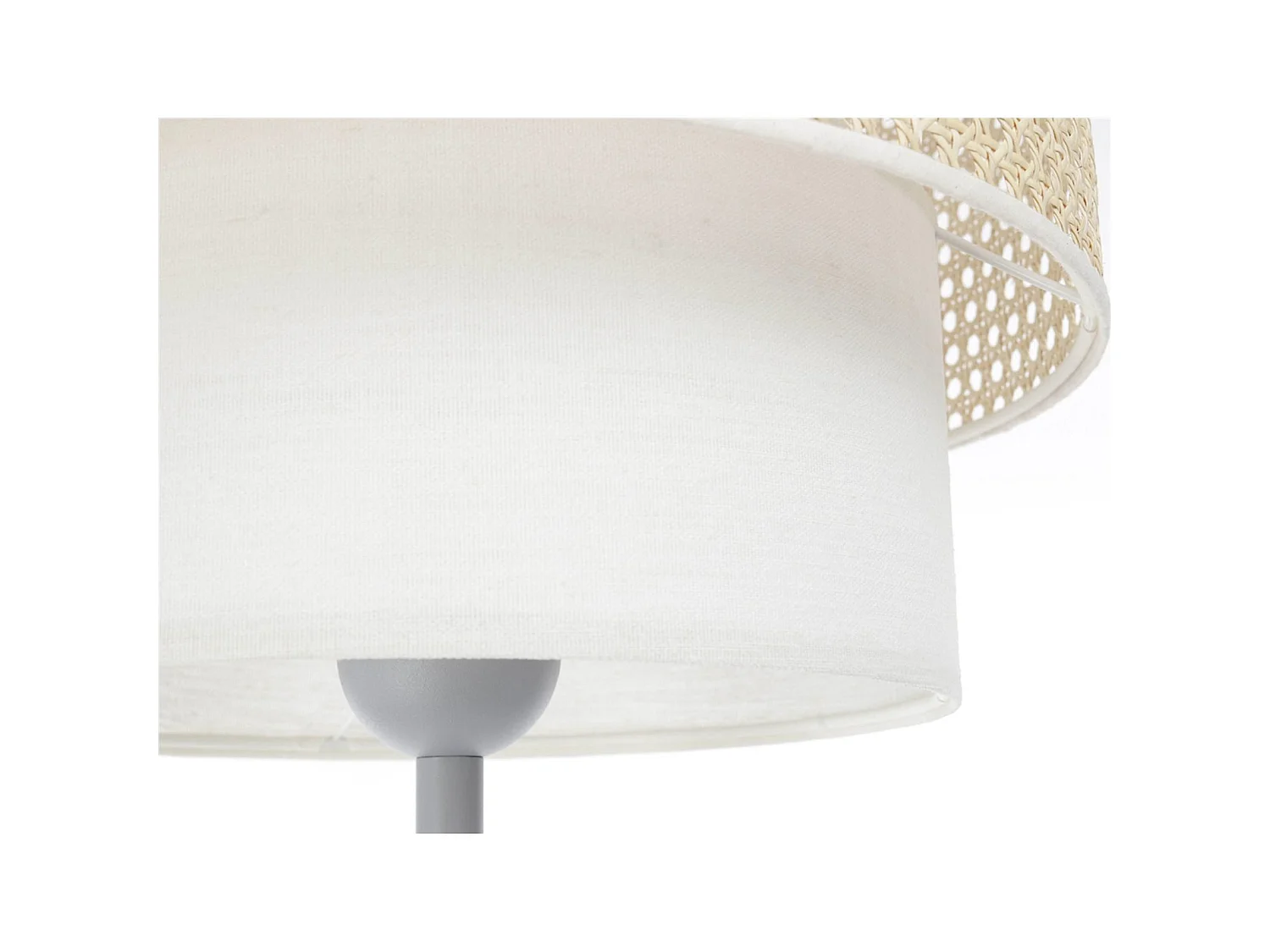 Lampadaire Extérieur en rotin, intérieur en tissu structuré blanc
