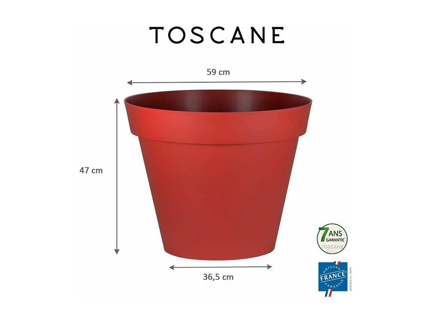 Ronde bloempot Toscane Ø 60 x H.47 cm - Robijnrood - Polypropyleen - Gemaakt in Frankrijk