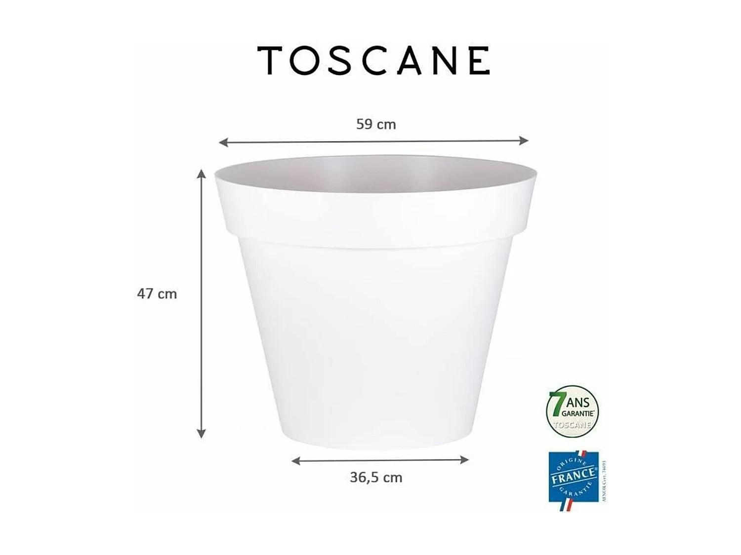 Ronde bloempot Toscane Ø 60 x H.47 cm - Wit - Schokbestendig - Voor binnen- en buitengebruik