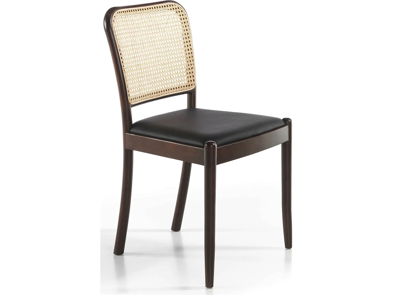 Chaise bois massif assise rembourrée simili dossier en rotin