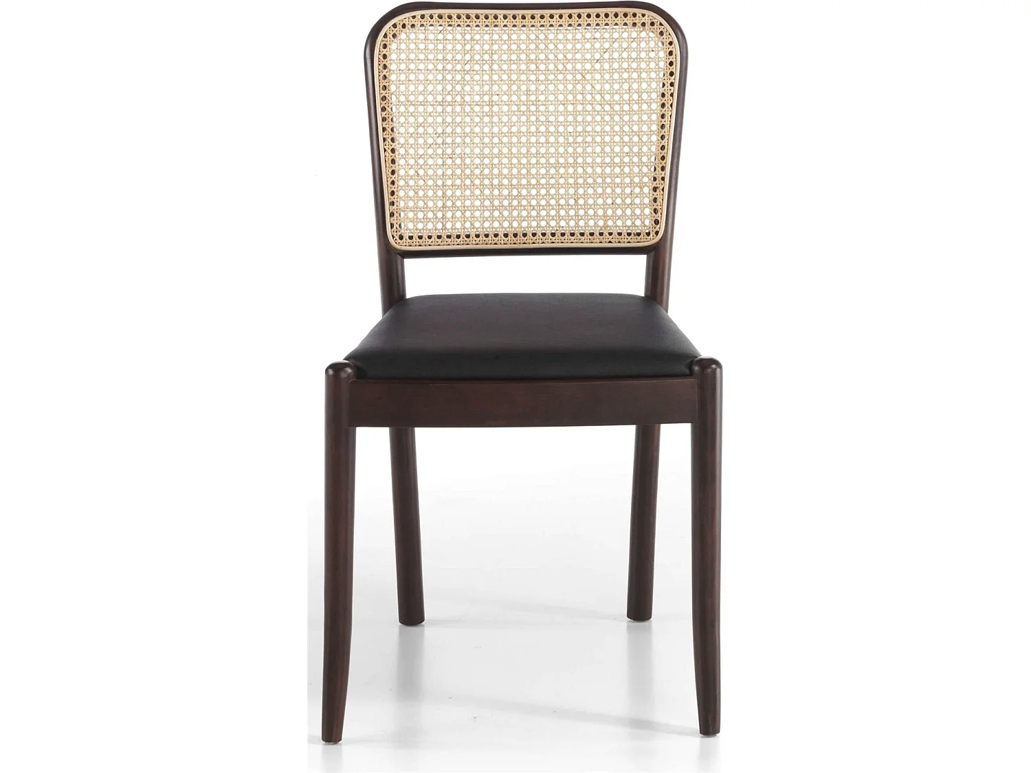 Chaise bois massif assise rembourrée simili dossier en rotin