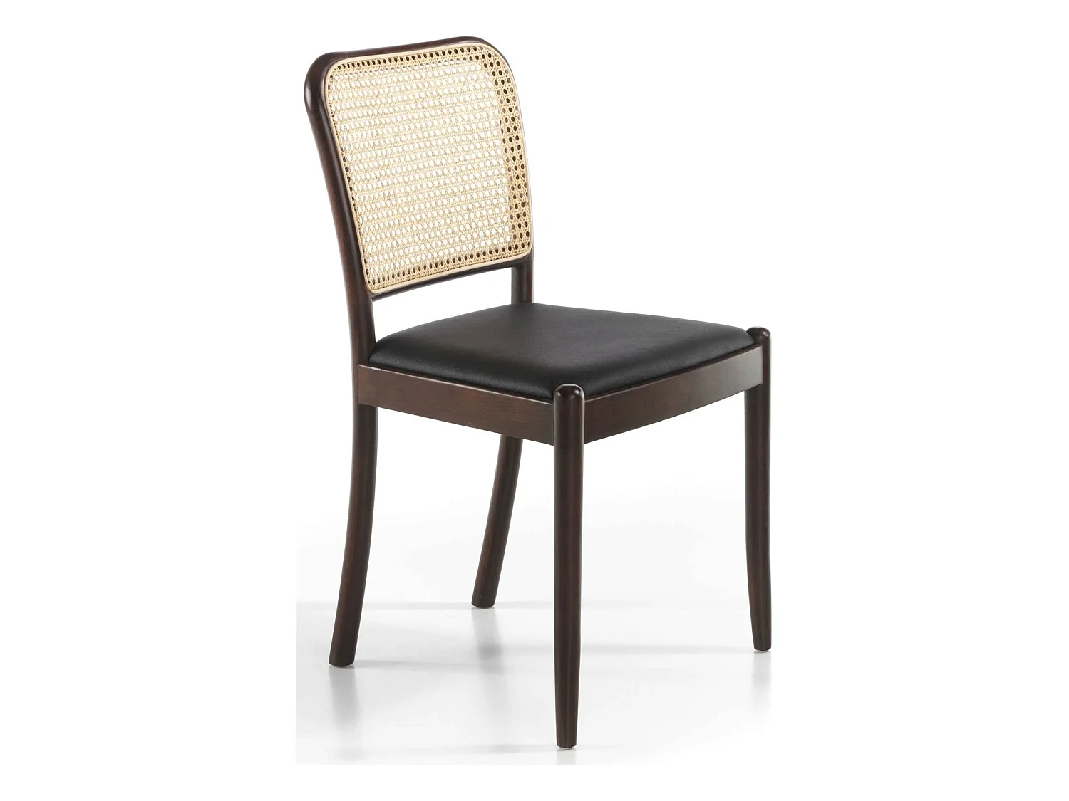 Chaise bois massif assise rembourrée simili dossier en rotin