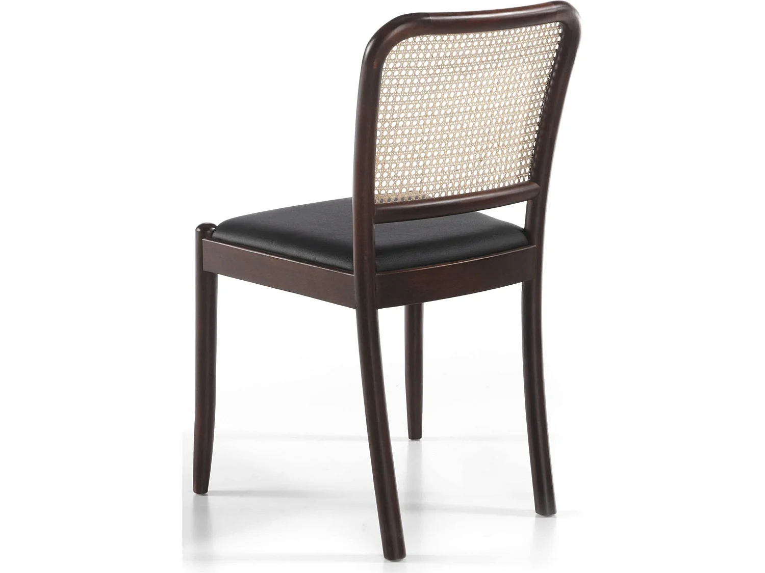 Chaise bois massif assise rembourrée simili dossier en rotin