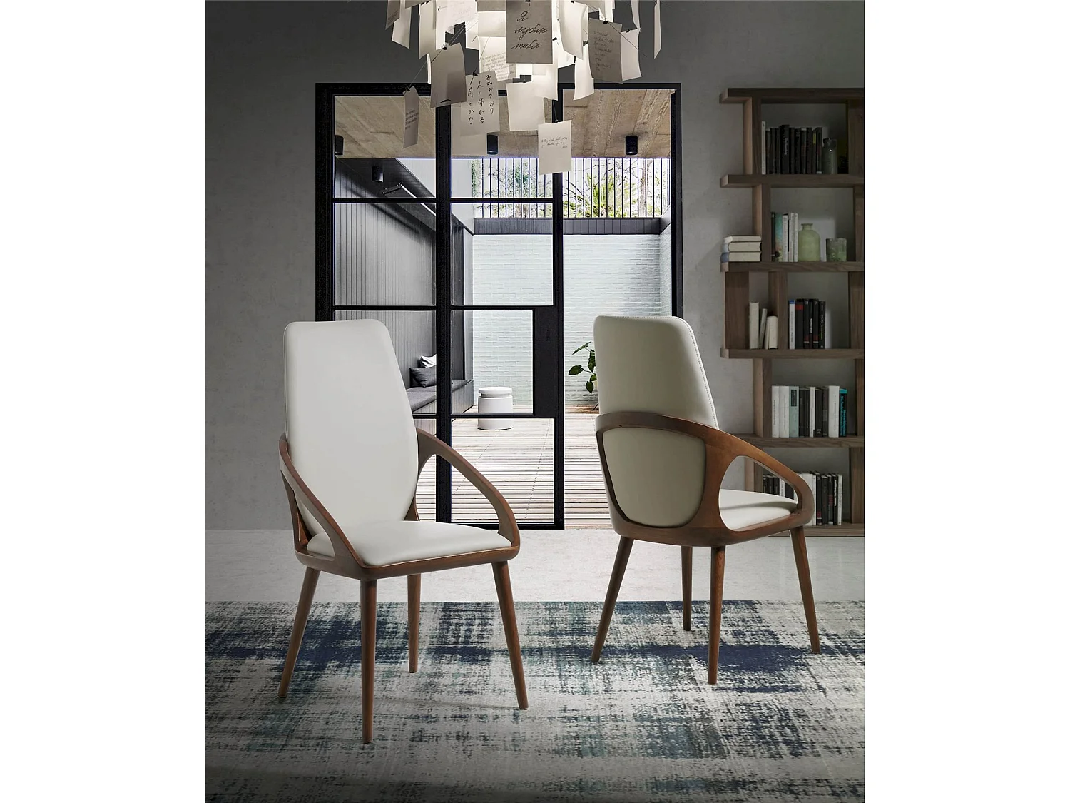 Chaise rembourrée simili structure bois de frêne