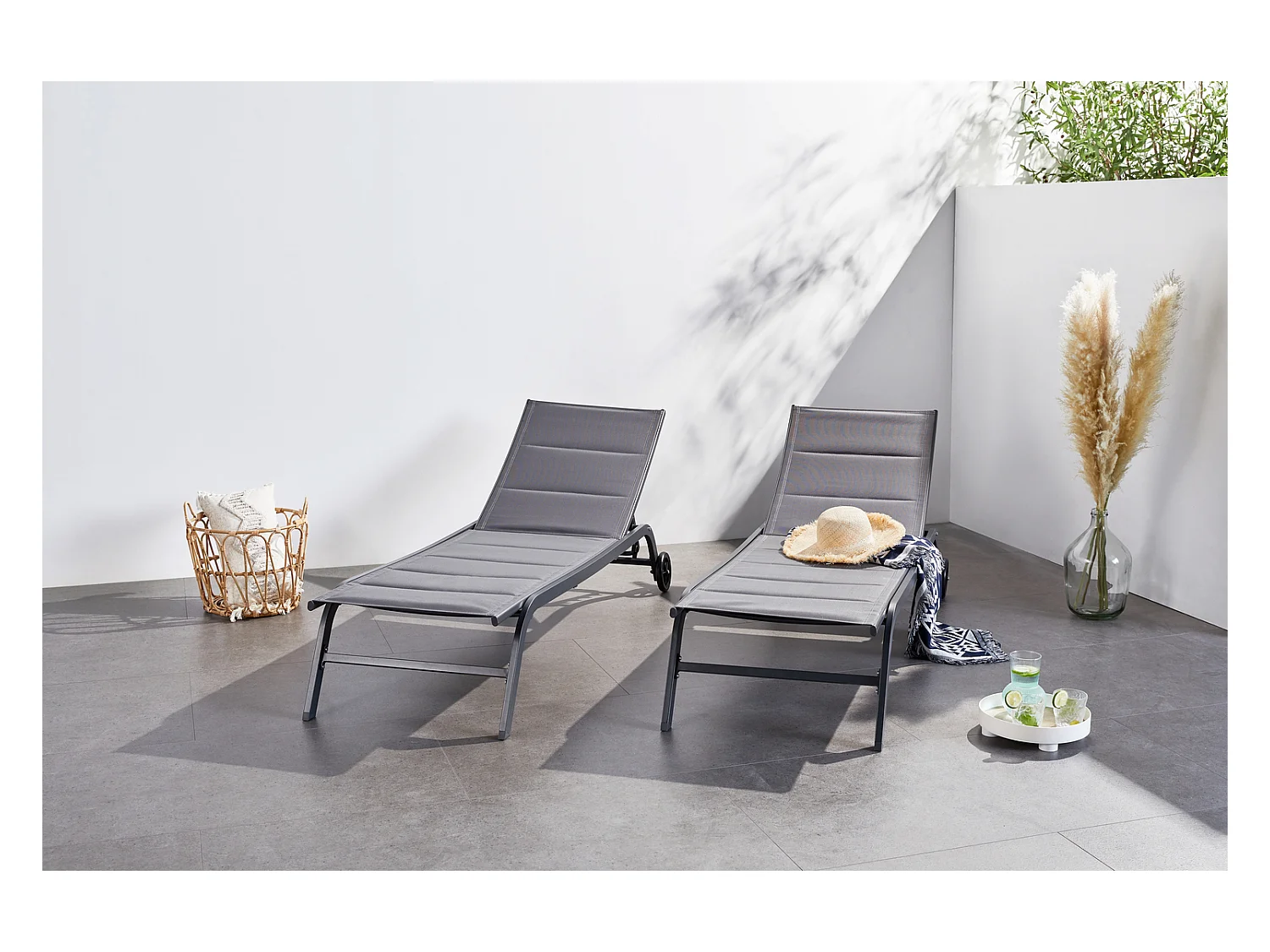 Lot de 2 transats aluminium gris foncé LISBOA
