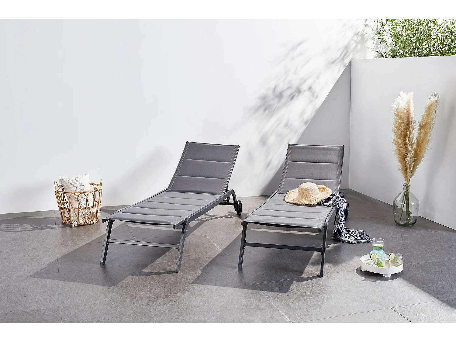 Lot de 2 transats aluminium gris foncé LISBOA