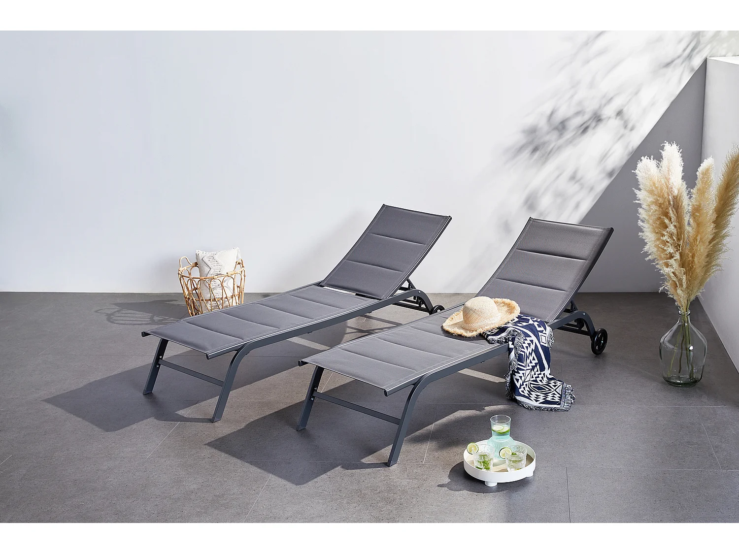 Lot de 2 transats aluminium gris foncé LISBOA