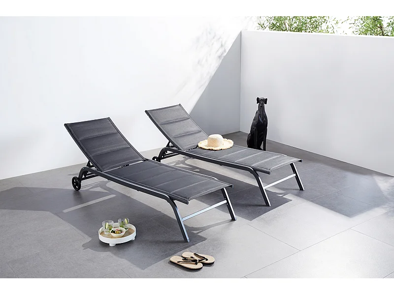 Set di 2 sdraio in alluminio nero LISBOA