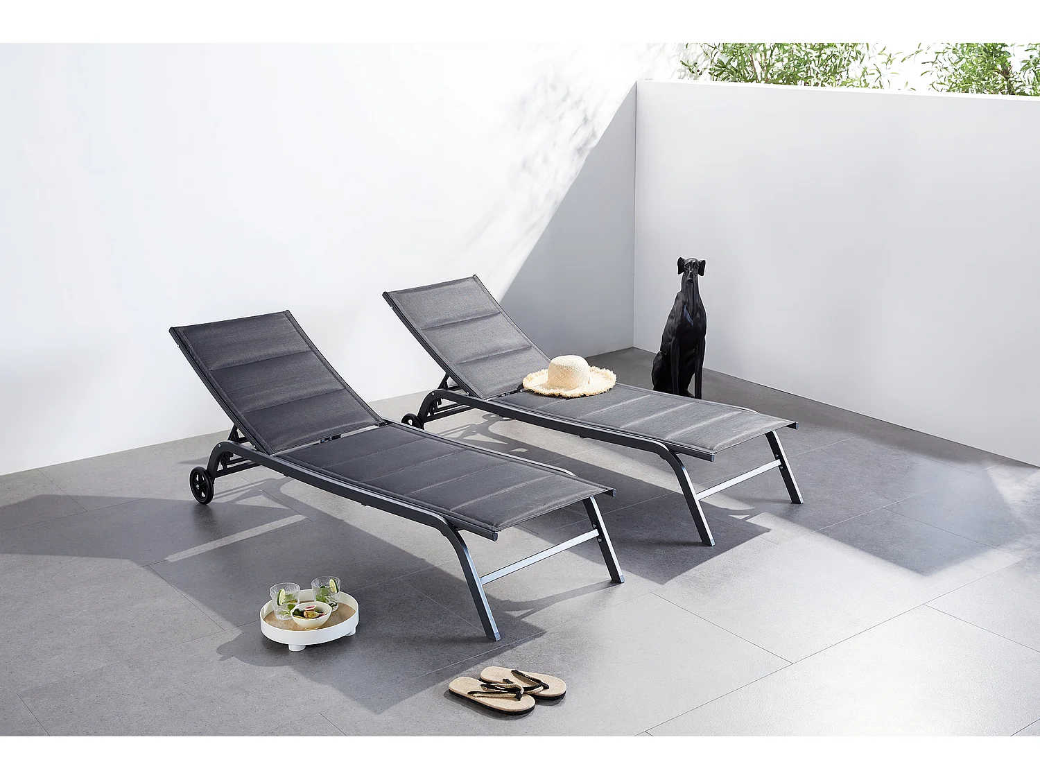 Lot de 2 transats aluminium noir LISBOA