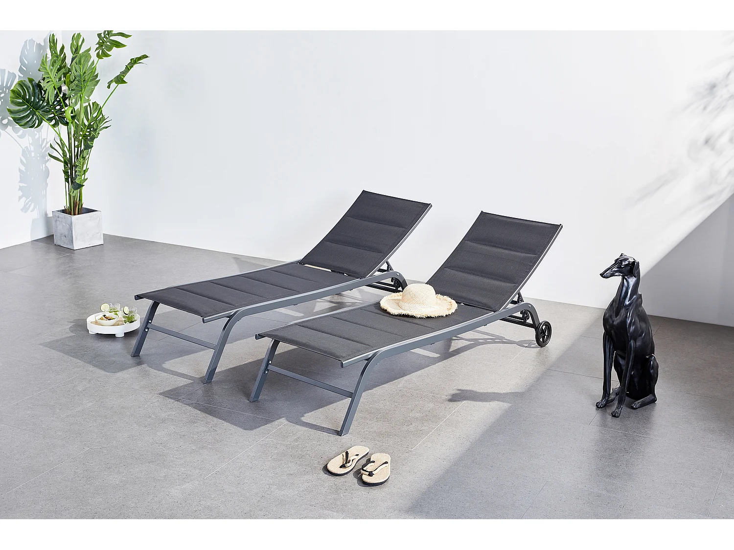 Lot de 2 transats aluminium noir LISBOA