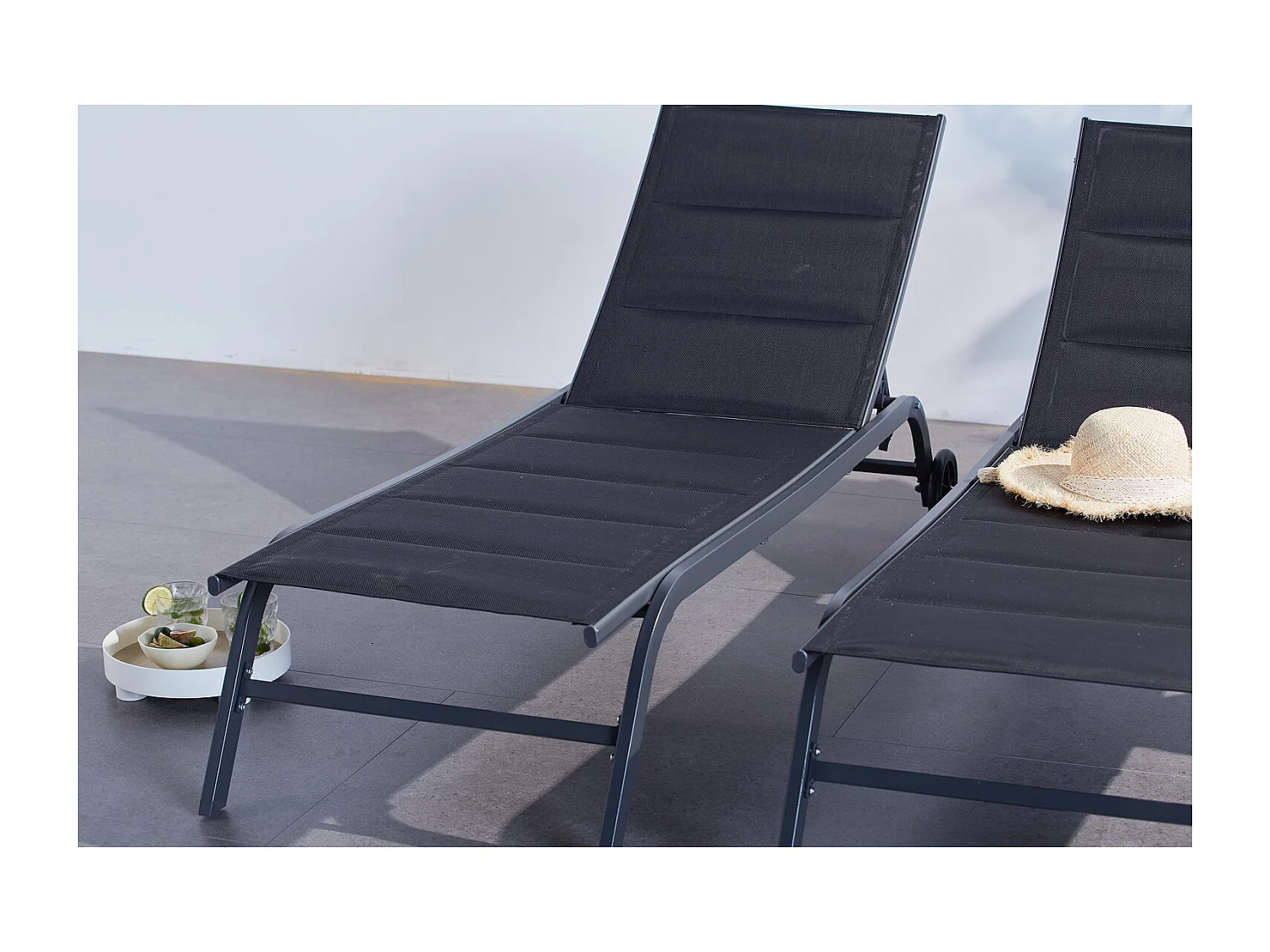 Lot de 2 transats aluminium noir LISBOA