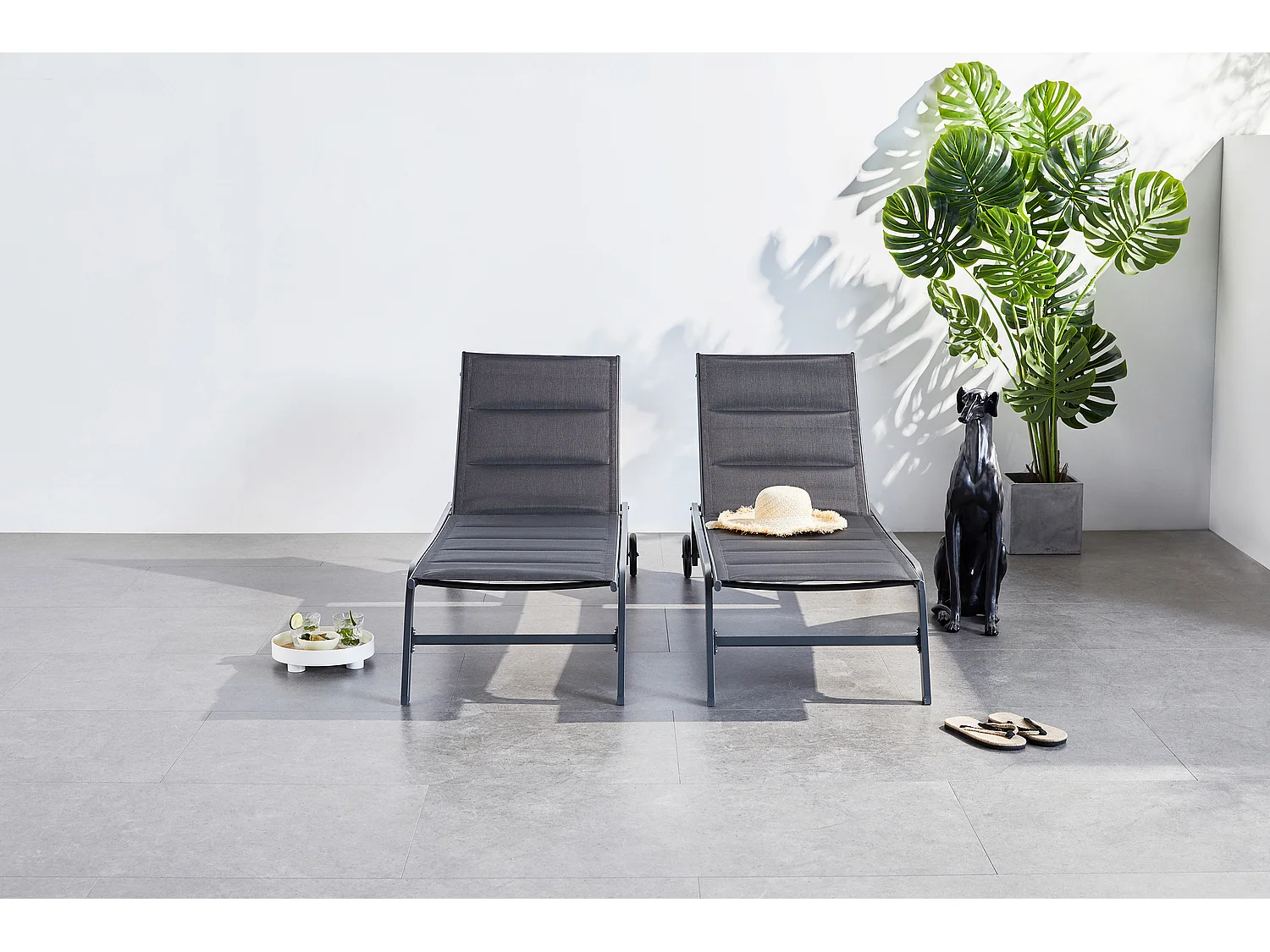 Lot de 2 transats aluminium noir LISBOA