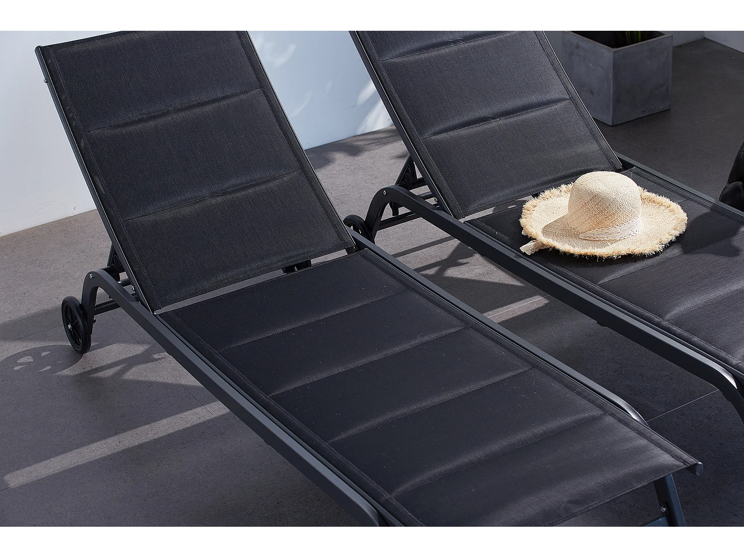 Lot de 2 transats aluminium noir LISBOA