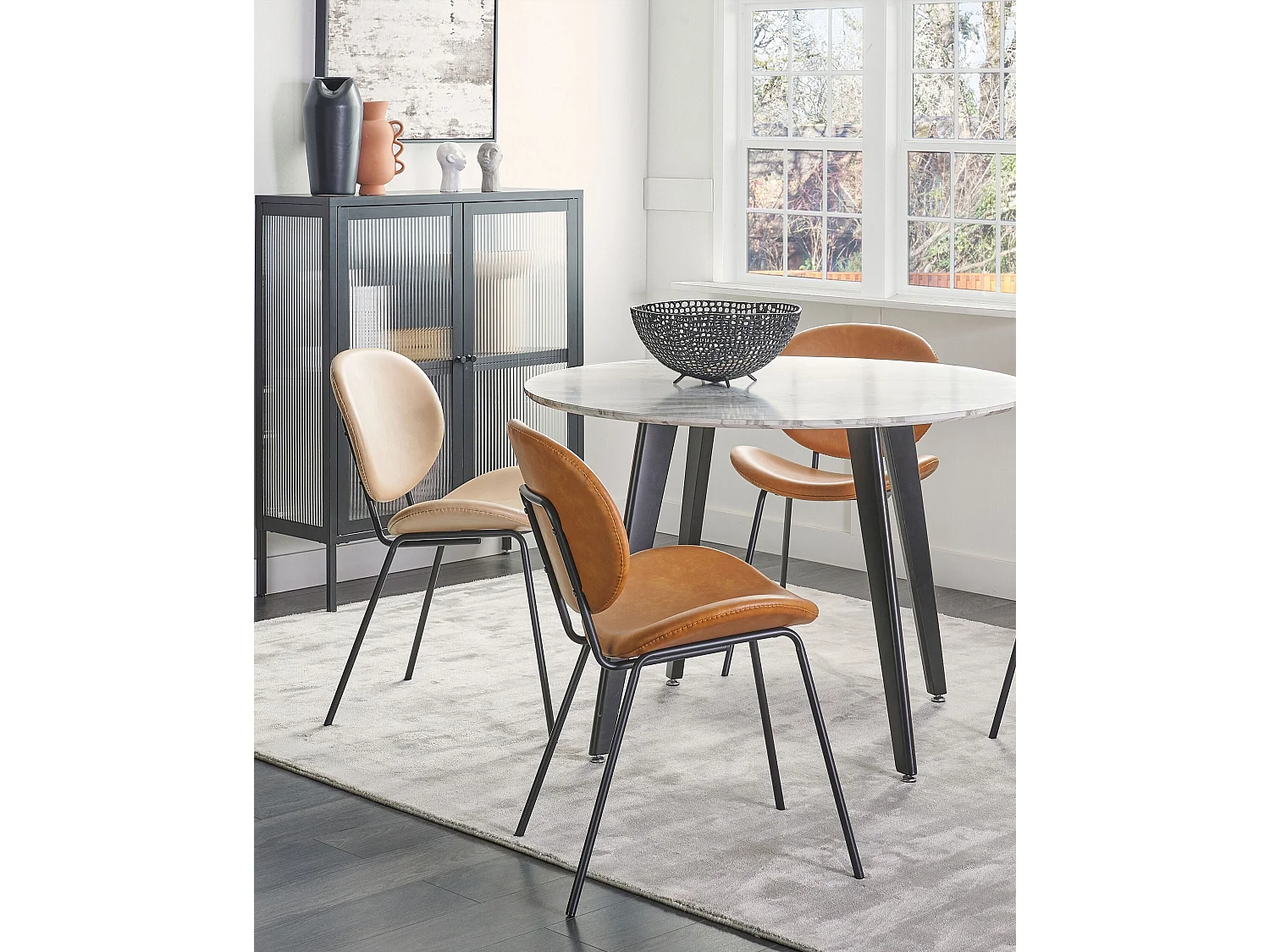 Set of 2 Dining Chairs LUANA Faux Leather Golden Brown