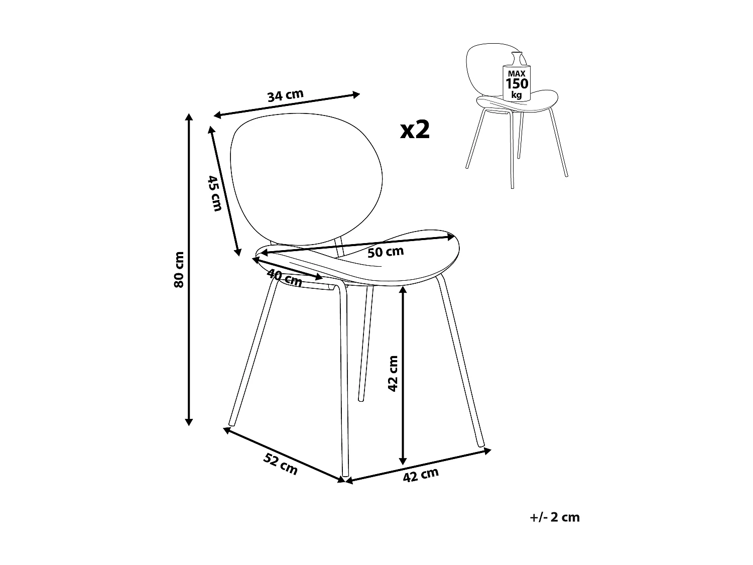 Lot de 2 chaises de salle à manger LUANA Cuir PU Marron doré