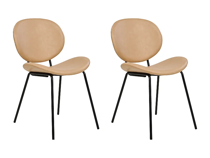 Esszimmerstühle Kunstleder beige / schwarz 2er Set Retro ohne Armlehnen Luana