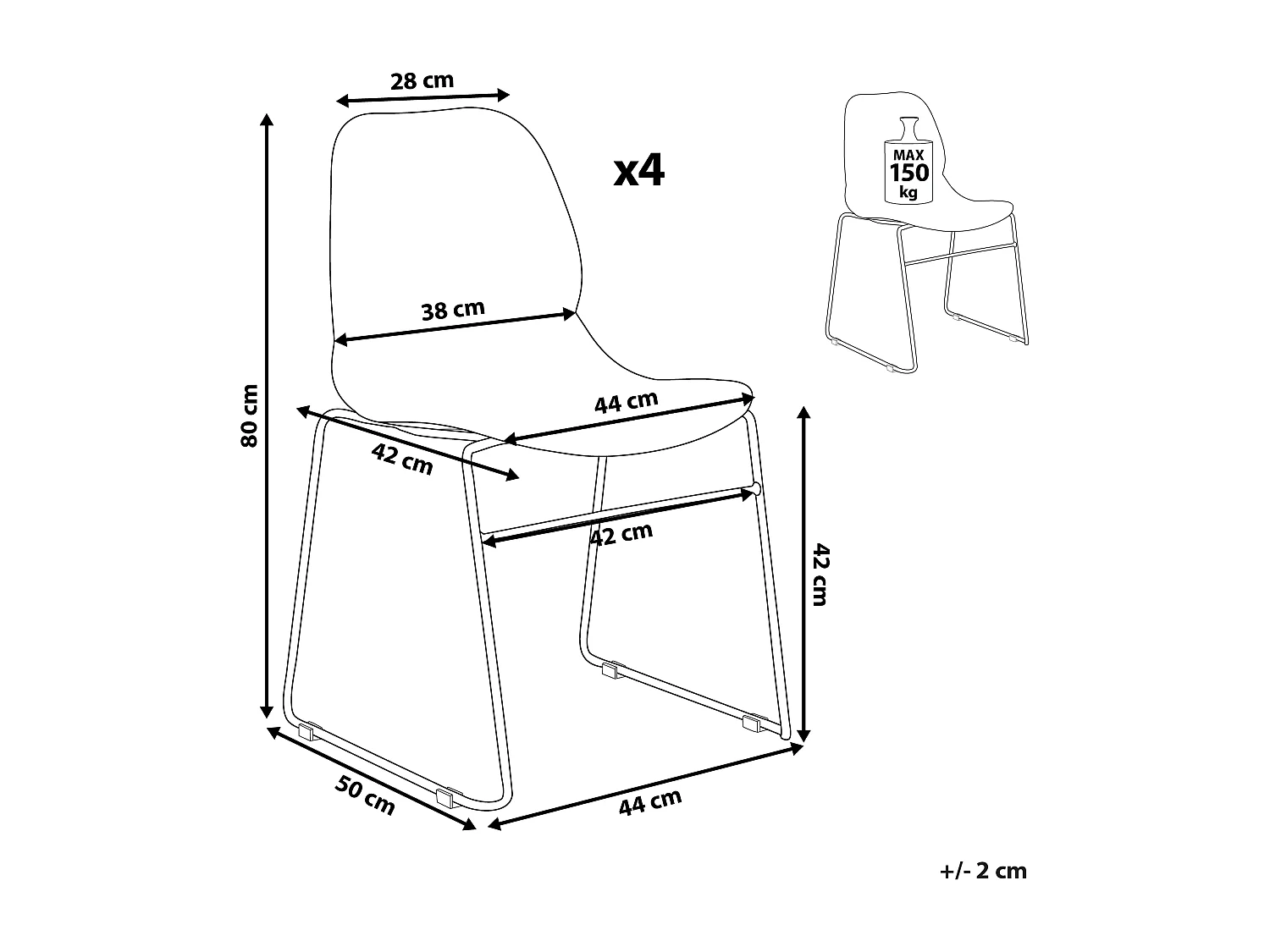 Lot de 4 chaises de conférence PANORA Blanc