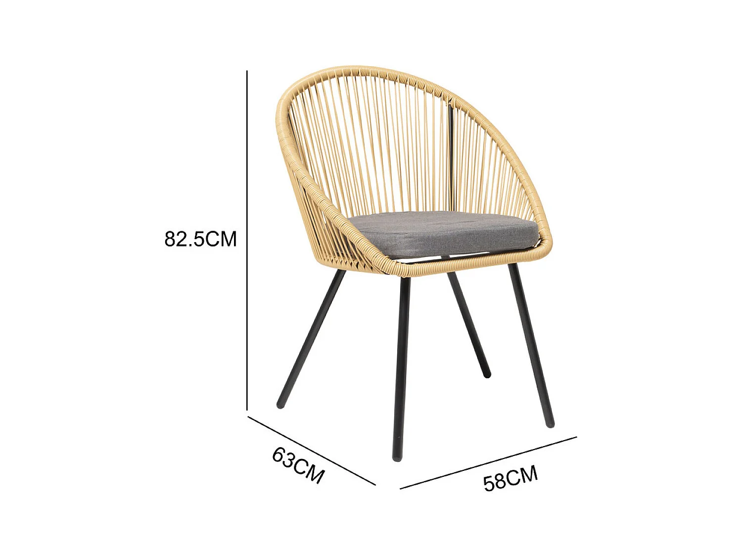 Salon de balcon 2 fauteuils et 1 table coussins gris IPANEMA