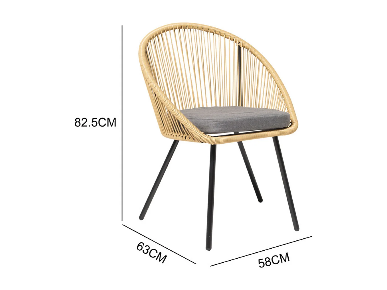 Salon de balcon 2 fauteuils et 1 table coussins gris IPANEMA