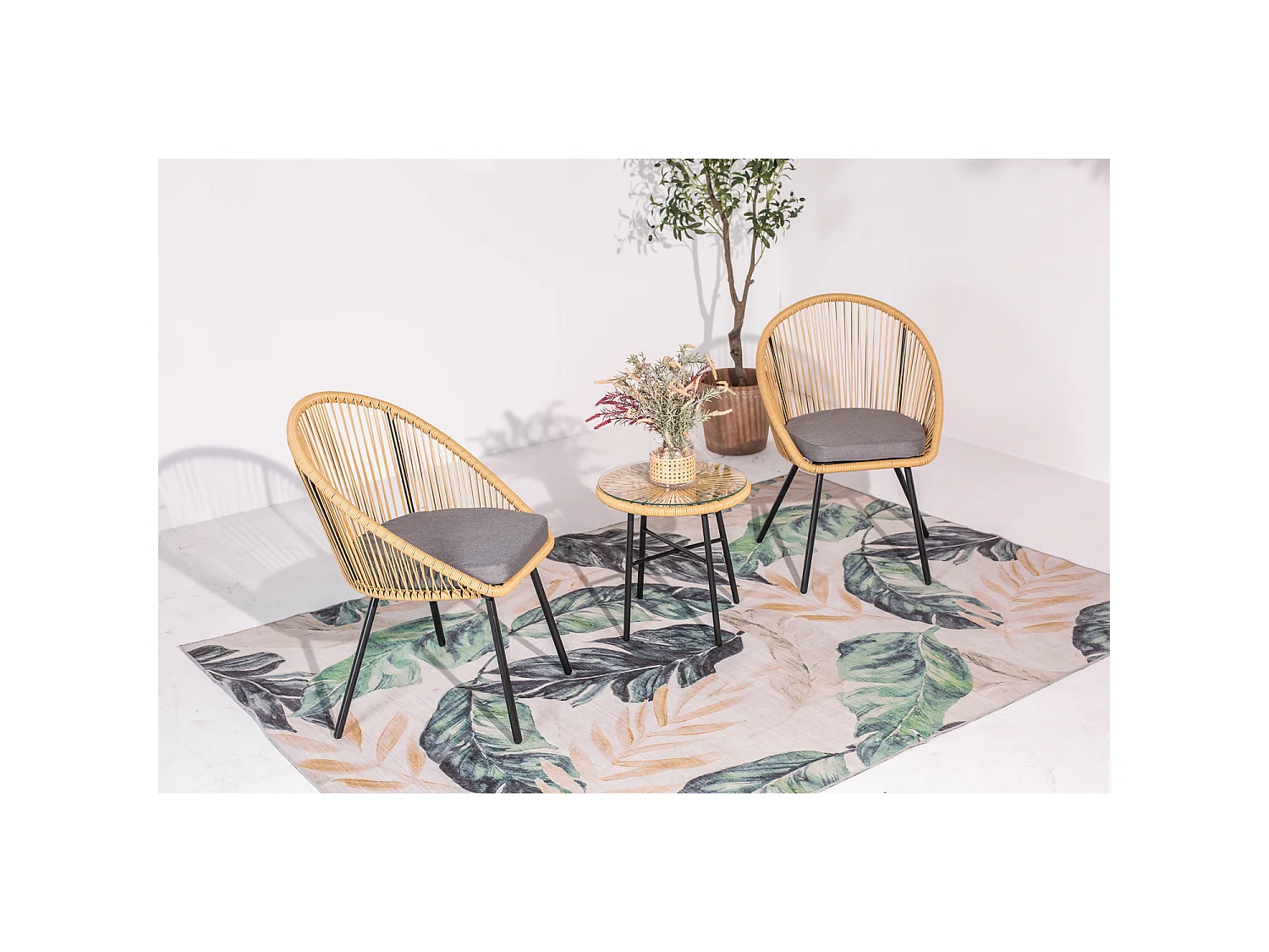 Balkonset Beige 2 fauteuils en 1 tafel IPANEMA van Natuurlijk Rotan