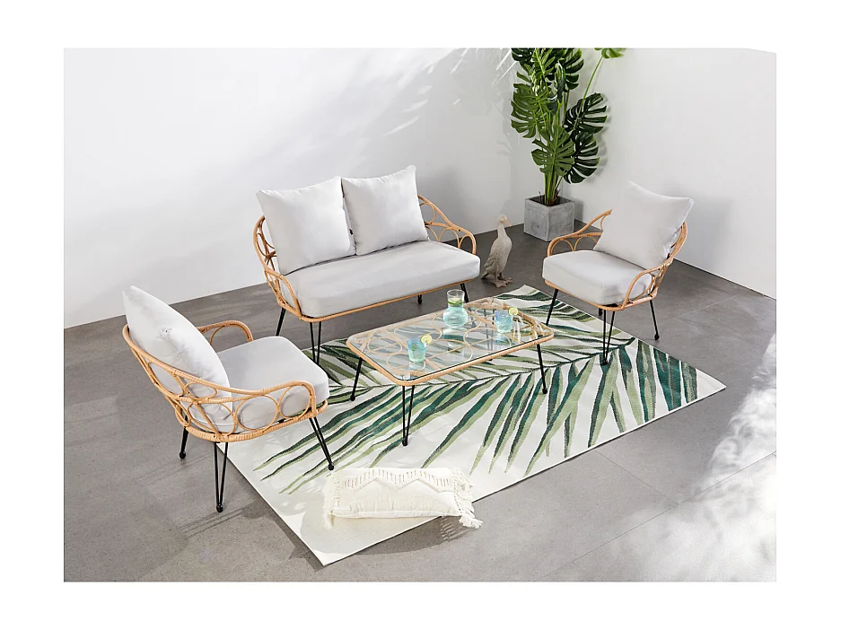 Salon de jardin 4 places en résine rotin PORTO