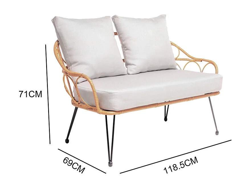 Salon de jardin 4 places en résine rotin PORTO