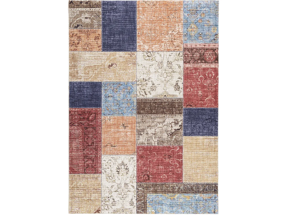 tapis grand salon 200x290 tissé beige et bleu rectangle motif géométrique