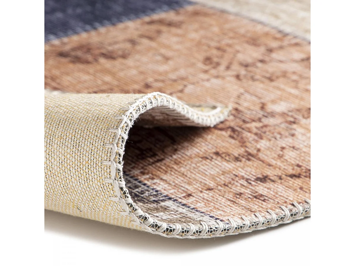 tapis grand salon 200x290 tissé beige et bleu rectangle motif géométrique