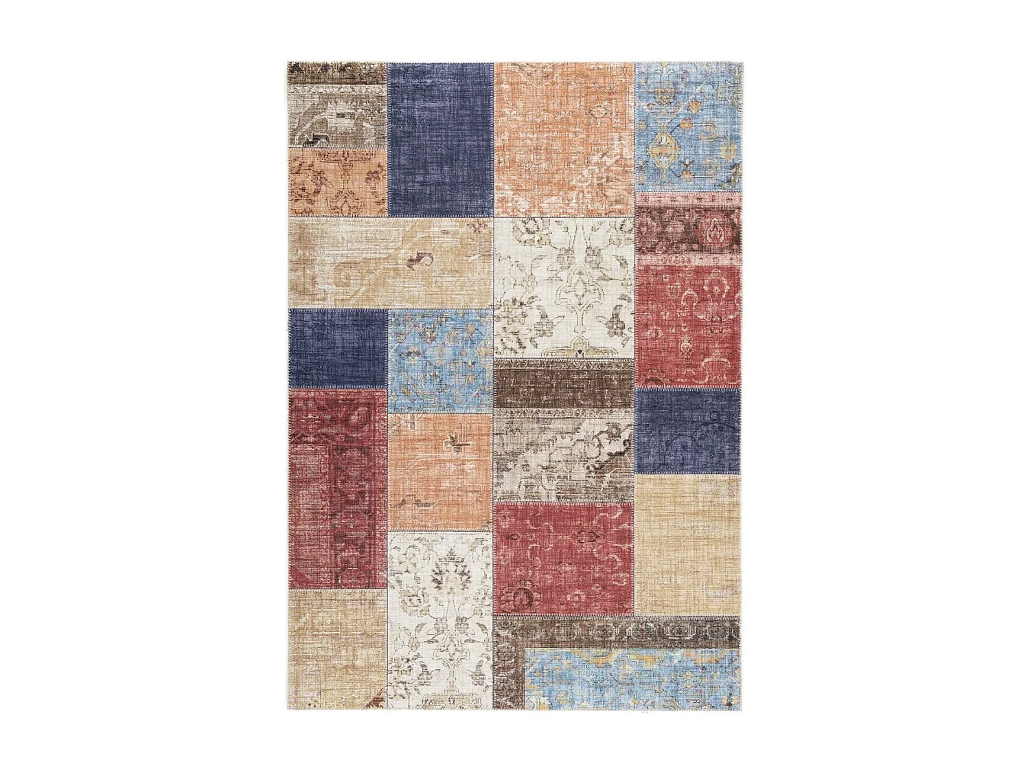 tapis grand salon 200x290 tissé beige et bleu rectangle motif géométrique