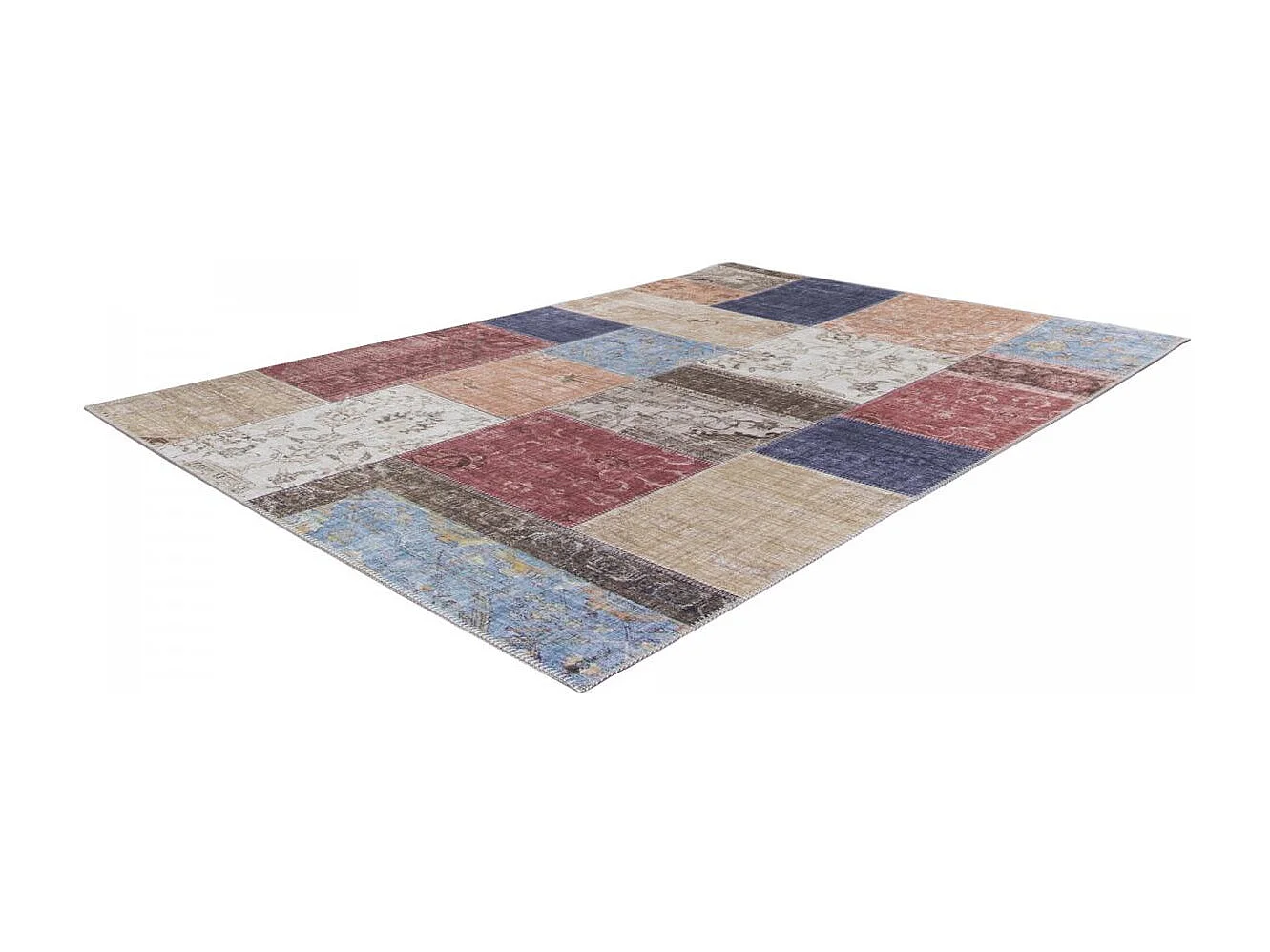 tapis grand salon 200x290 tissé beige et bleu rectangle motif géométrique