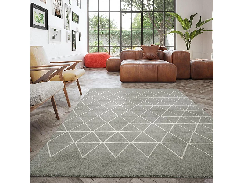 tapis salon 140x200 tissé gris et crème rectangle motif abstrait LUCEN 4