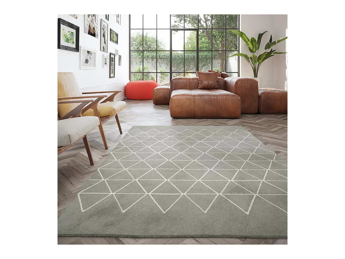 tapis salon 140x200 tissé gris et crème rectangle motif abstrait LUCEN 4