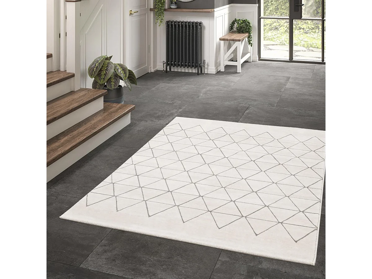 tapis salon 140x200 tissé crème rectangle motif abstrait LUCEN 4