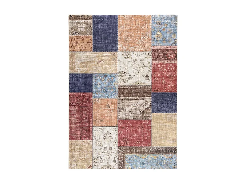 tapis salon 120x170 tissé beige et bleu rectangle motif géométrique VIVACE 9