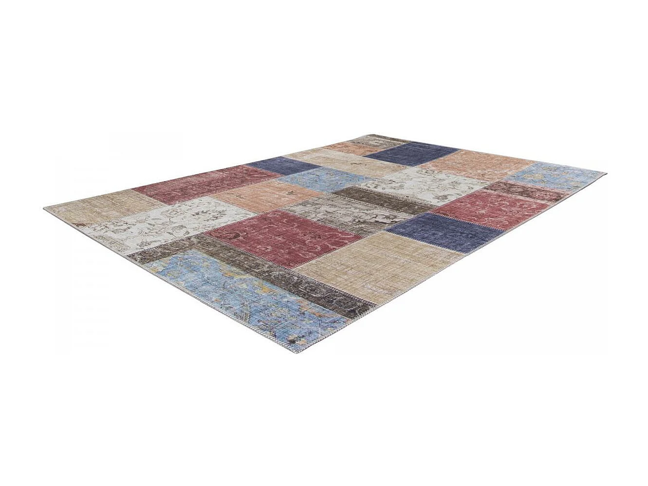 tapis salle à manger 160x230 tissé beige et bleu rectangle motif géométrique
