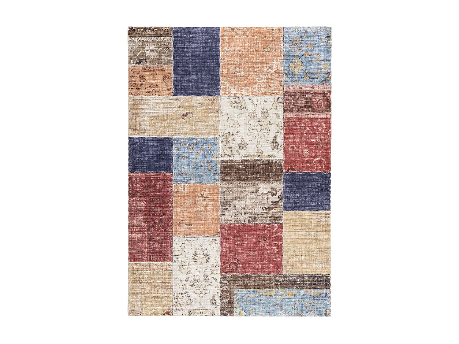 tapis salle à manger 160x230 tissé beige et bleu rectangle motif géométrique
