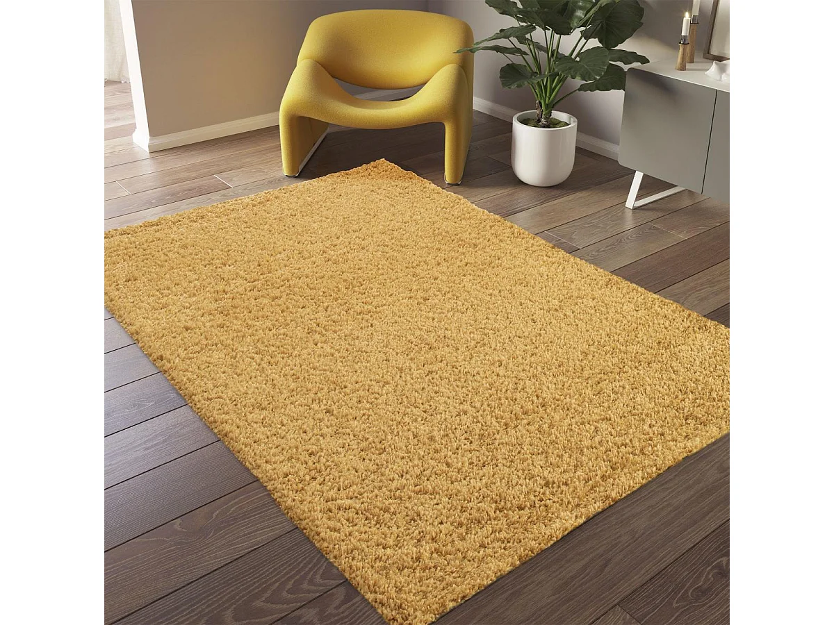 Tapis shaggy 160x230 rectangle tissé jaune motif uni CROMA 5