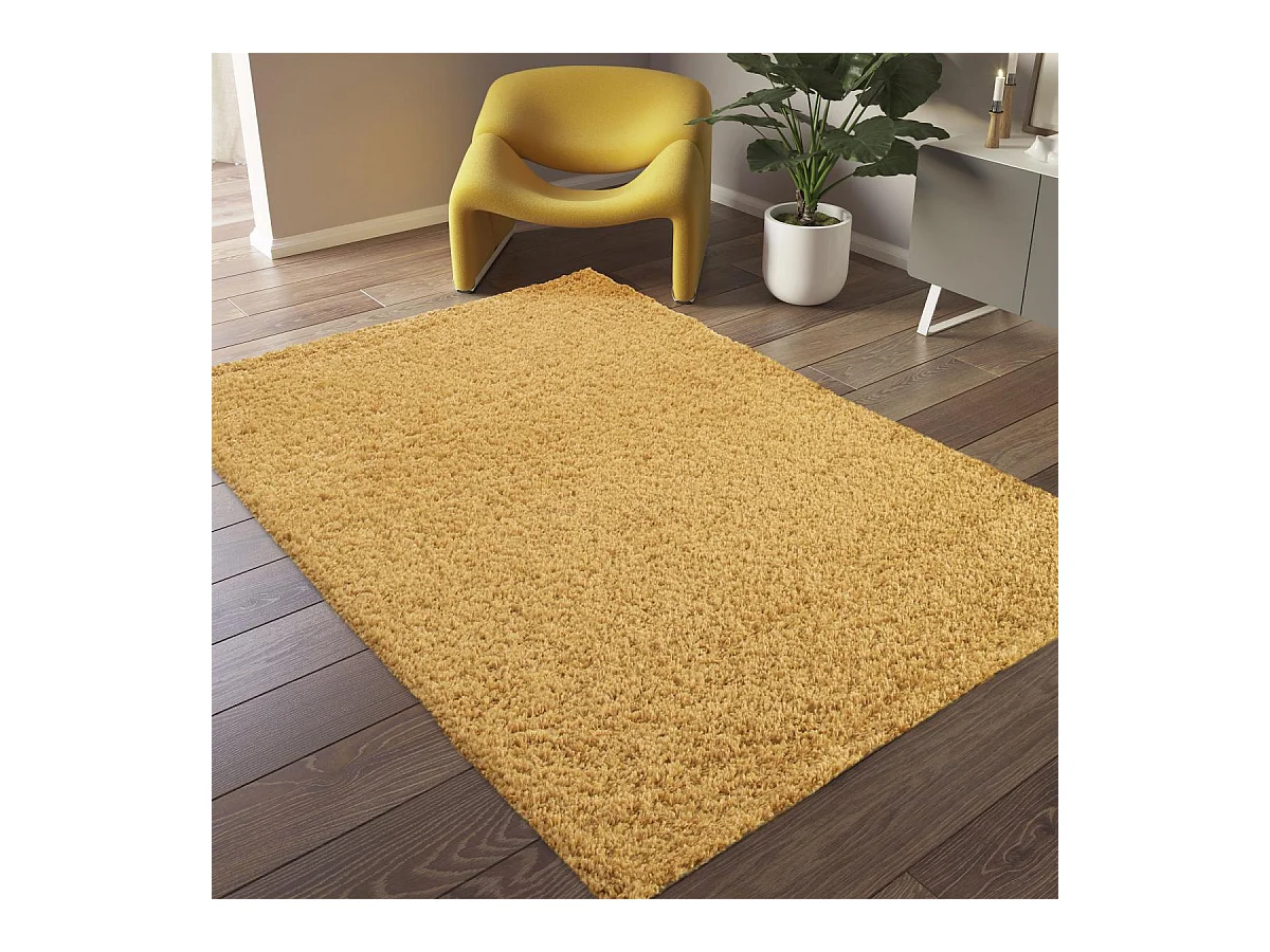 Tapis shaggy 160x230 rectangle tissé jaune motif uni CROMA 5