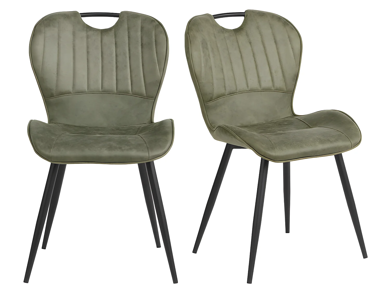 Lot de 2 chaises microfibre vert avec poignée et pieds métal - WILLY