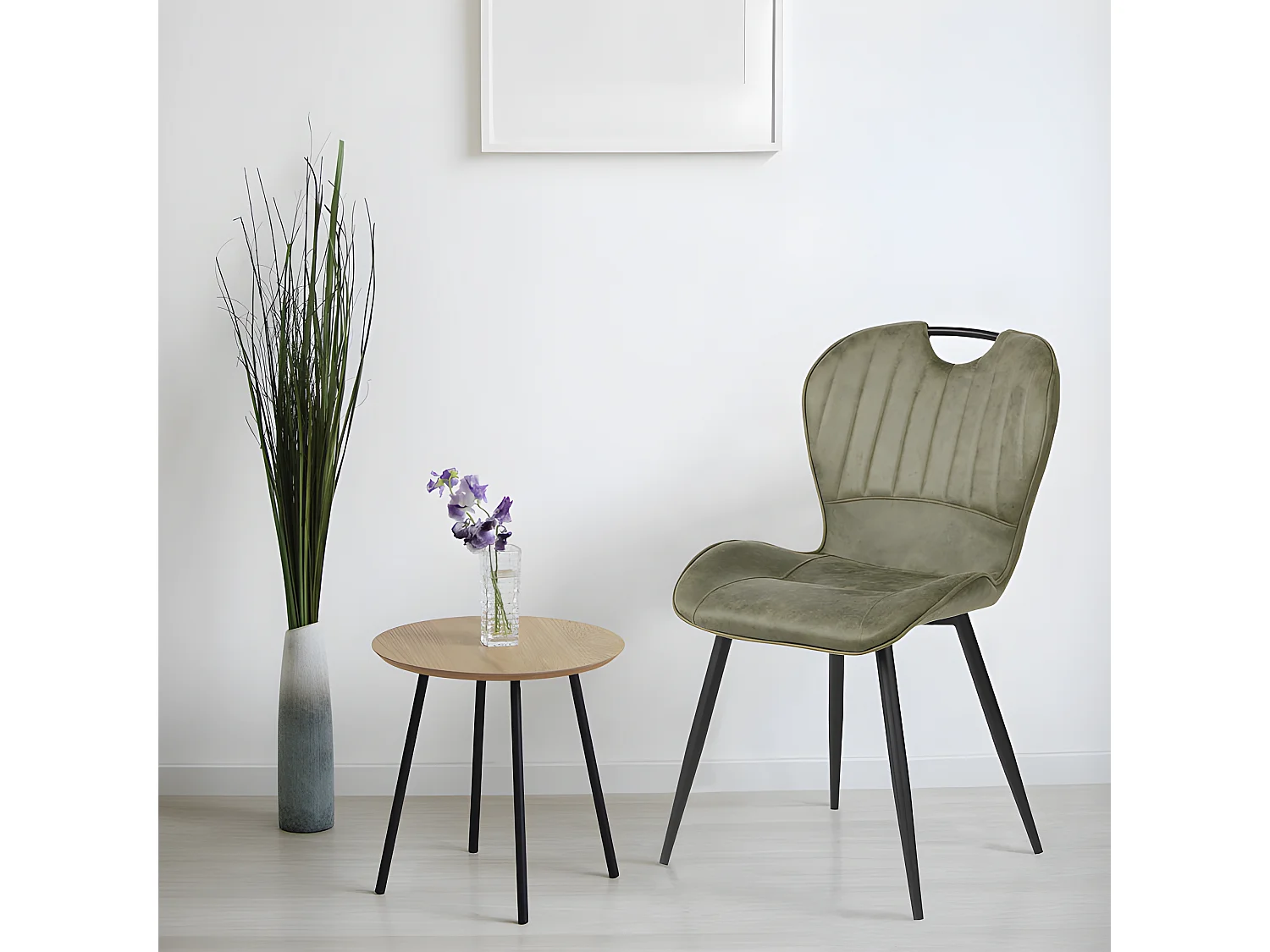 Lot de 2 chaises microfibre vert avec poignée et pieds métal - WILLY