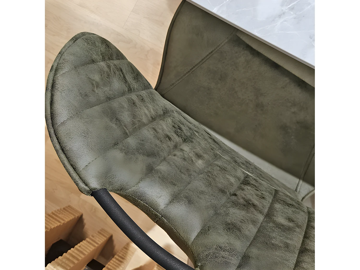 Lot de 2 chaises microfibre vert avec poignée et pieds métal - WILLY