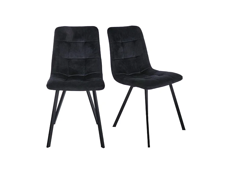 Lot de 2 chaises en velours noir avec piètement métal noir - NAMI