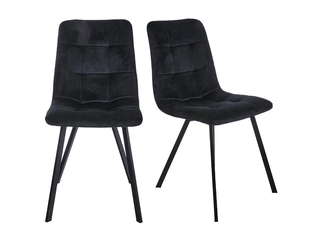 Lot de 2 chaises en velours noir avec piètement métal noir - NAMI