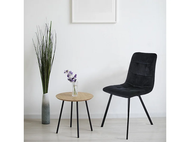 Lot de 2 chaises en velours noir avec piètement métal noir - NAMI