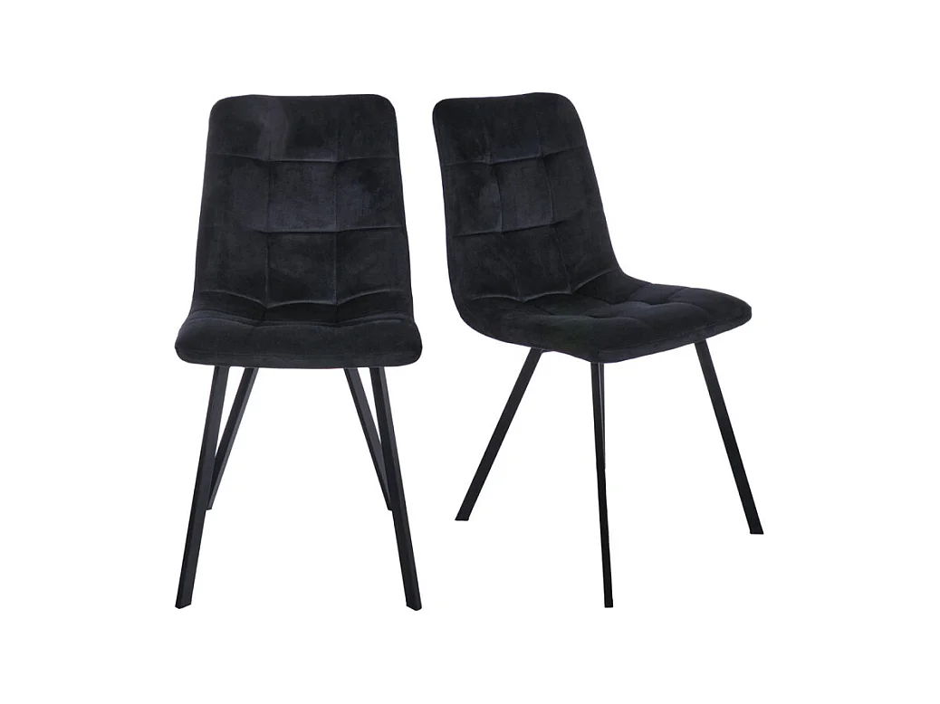 Lot de 2 chaises en velours noir avec piètement métal noir - NAMI