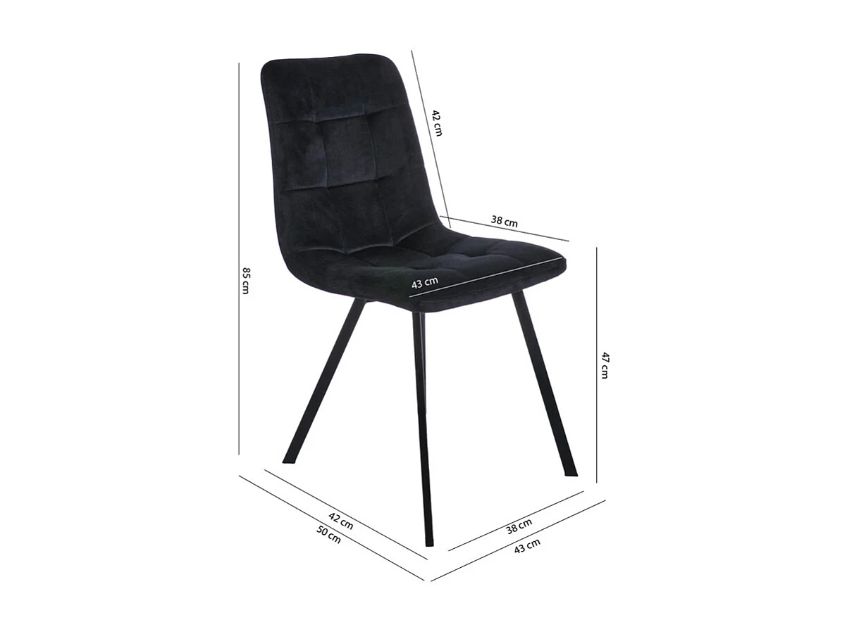 Lot de 2 chaises en velours noir avec piètement métal noir - NAMI