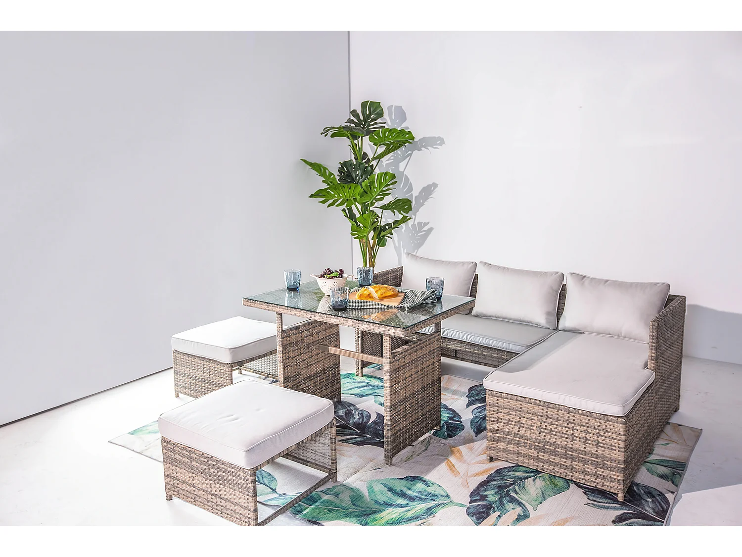 Loungeset voor in de tuin 5-zits van grijze gevlochten hars TENERIFE - Modern, moduleerbaar en comfortabel