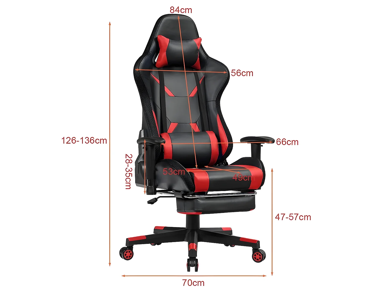 Chaise gaming fauteuil de bureau hauteur ajustable et dossier inclinable repose pieds inclus rouge 20_0000395